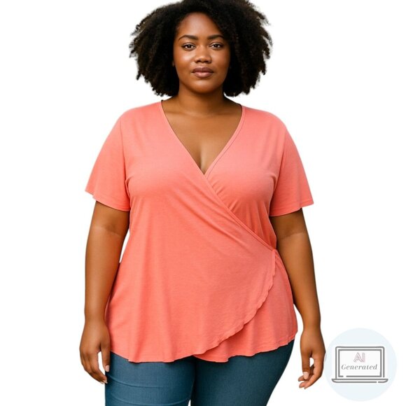 NEW Lane Bryant Womens Classic Flutter Sleeve Knit Wrap Top Melon Plus Sz 26/28 - Picture 1 of 15